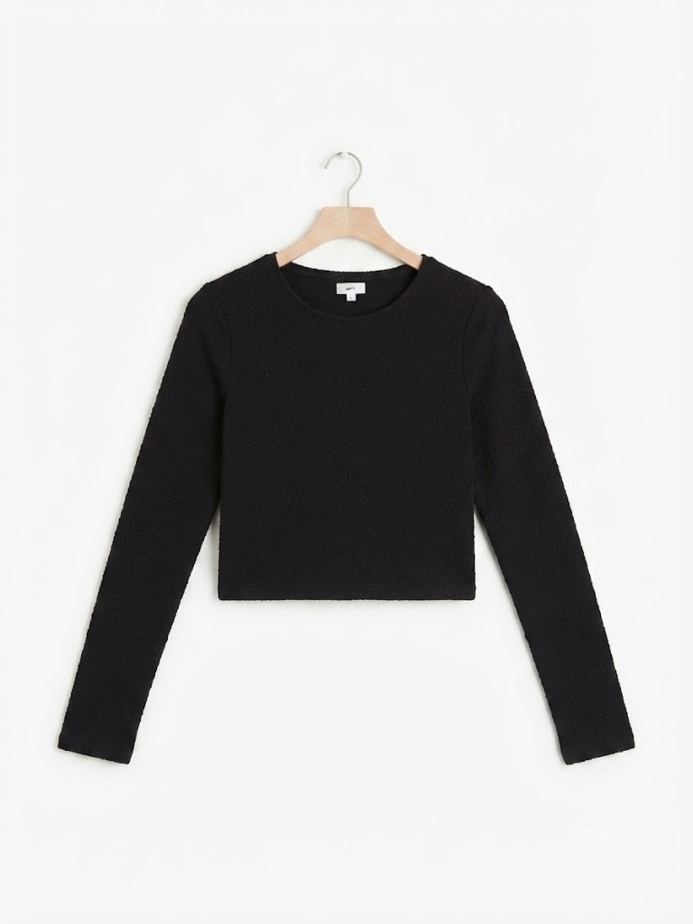 Aerie Women's Medium Black Textured Long Sleeve Crewneck Crop Top Staple